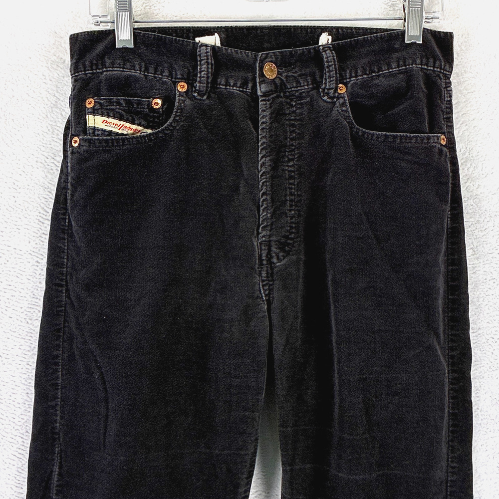 VTG Diesel Fellow Jeans Mens 30 Black Velvet Velour Preppy Streetwear Y2K Italy